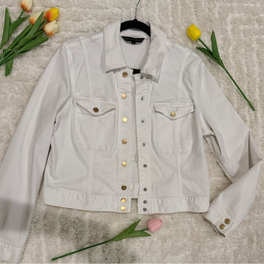 White House Black Market Gold-Button White Jean Jacket